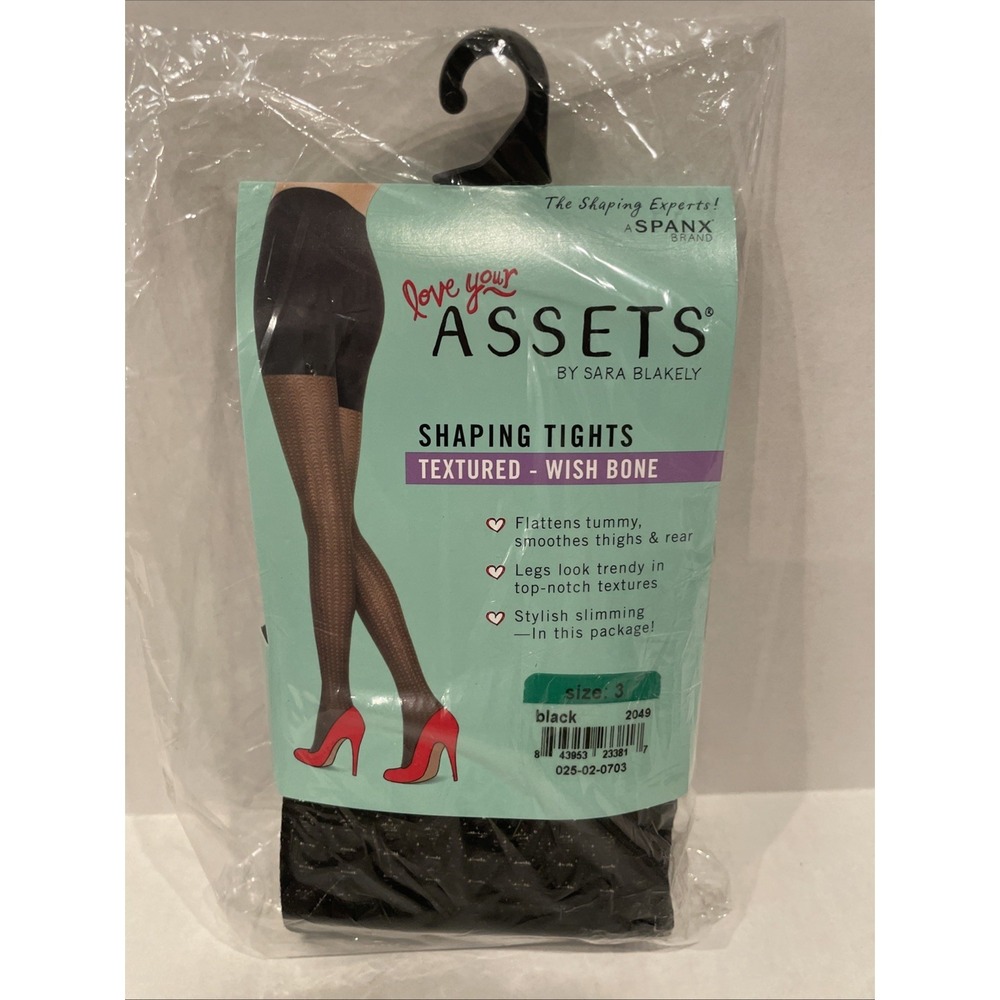 Spanx Assets Shaping Tights Wish Bone Textured Black Size 3 NWT New in Box